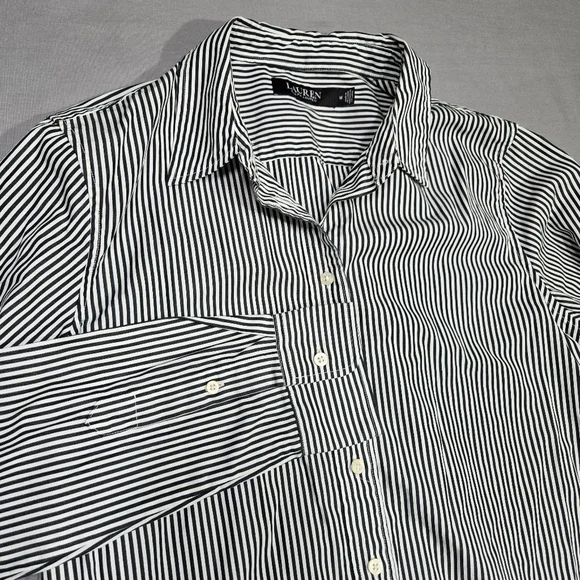 Lauren Ralph Lauren Black Label Career Black & White Striped Shirt Women’s Sz M - Picture 5 of 14